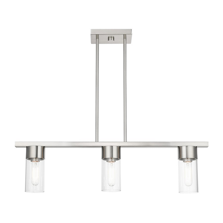 Livex Carson 3 Light Linear Chandelier, Brushed Nickel/Clear
