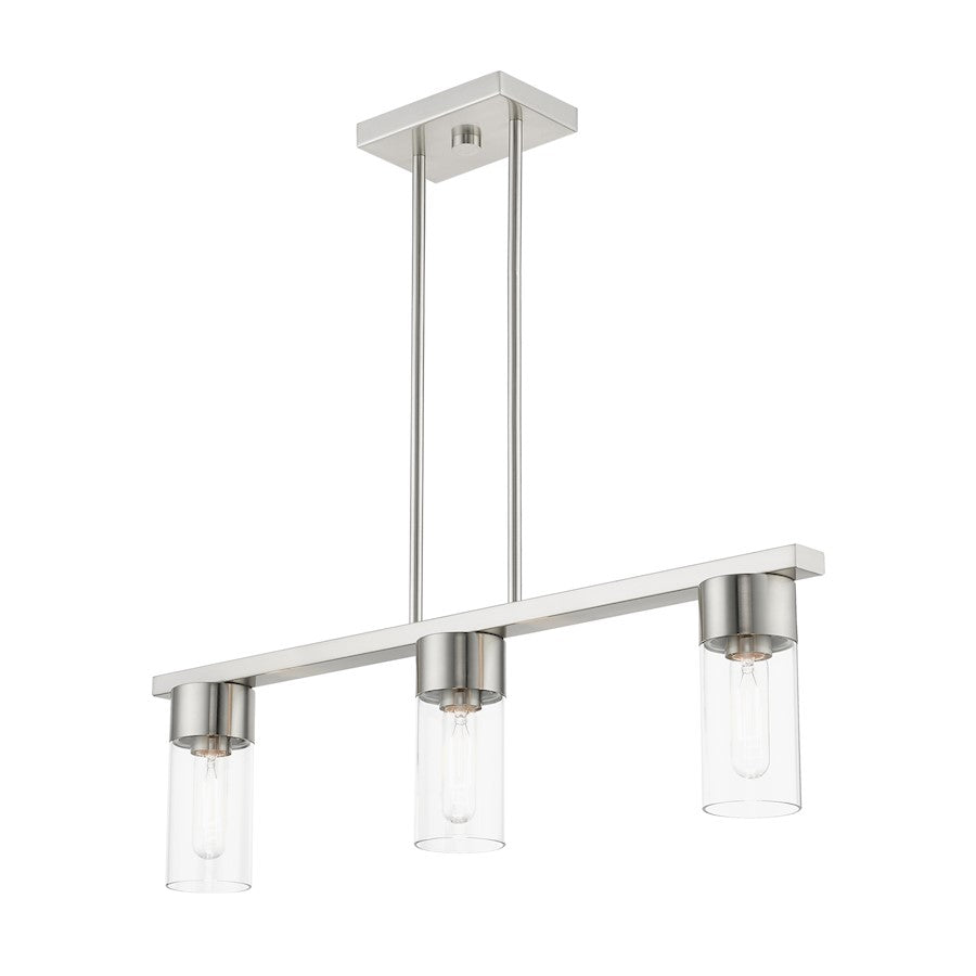 Livex Carson 3 Light Linear Chandelier, Brushed Nickel/Clear