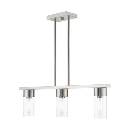 Livex Carson 3 Light Linear Chandelier, Brushed Nickel/Clear