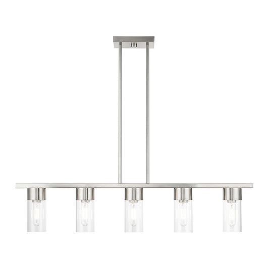 Livex Carson 5 Light Linear Chandelier, Brushed Nickel/Clear