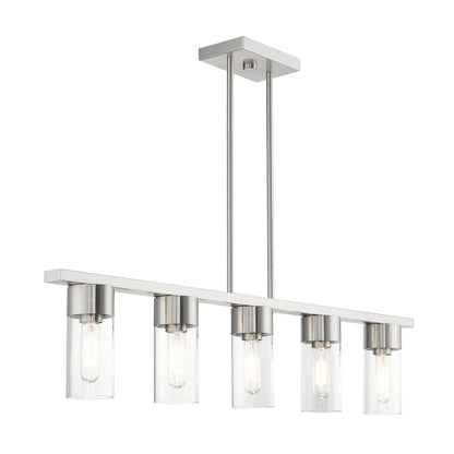 Livex Carson 5 Light Linear Chandelier, Brushed Nickel/Clear