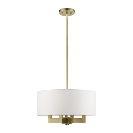 Livex Cresthaven 4 Light 18" Pendant/Chandelier, Brass/Off-white