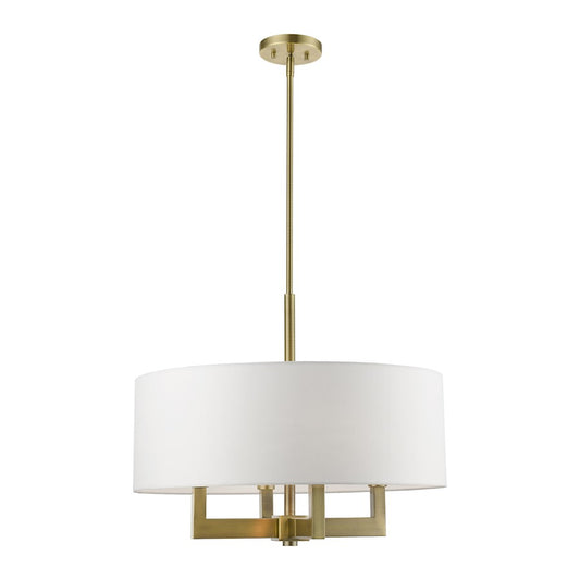 Livex Cresthaven 4 Light 24" Pendant/Chandelier, Brass/Off-white