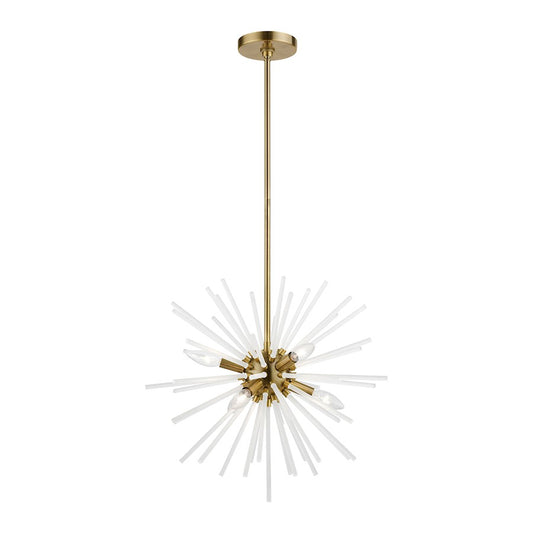 Livex Uptown 6 Light Pendant Chandelier, Antique BS/Acid Etched Rods