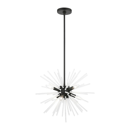 Livex Uptown 6 Light Pendant Chandelier, Black/Acid Etched Rods