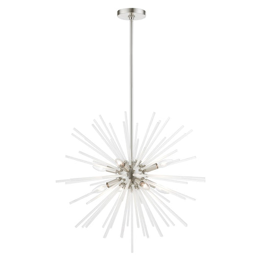 Livex Uptown 8 Light Pendant Chandelier, Nickel/Acid Etched Rods
