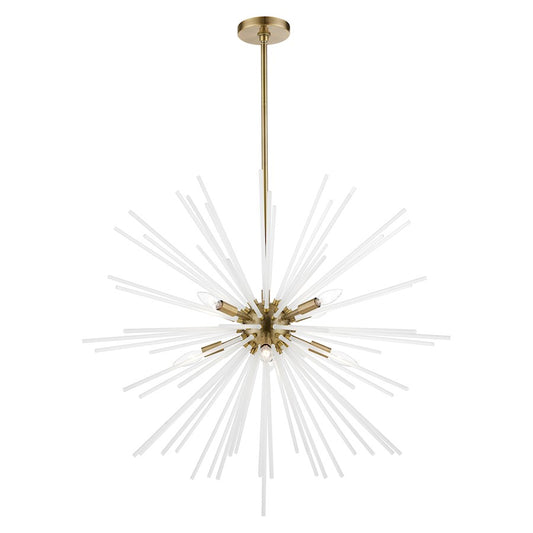 Livex Uptown 8 Light Large Foyer Chandelier, Brass/Acid Etched Rods