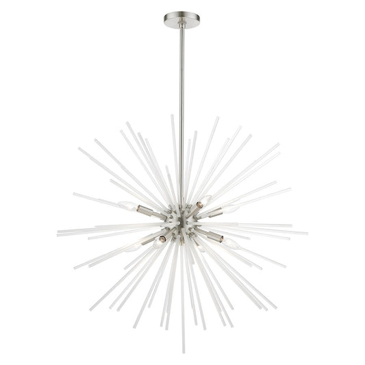Livex Uptown 8 Light Large Foyer Chandelier, Nickel/Acid Etched Rods