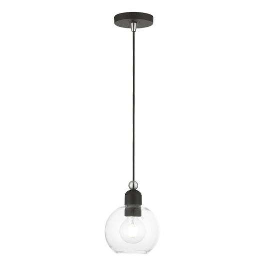 Livex Downtown 1 Light Sphere Mini Pendant, BK/Brushed NK