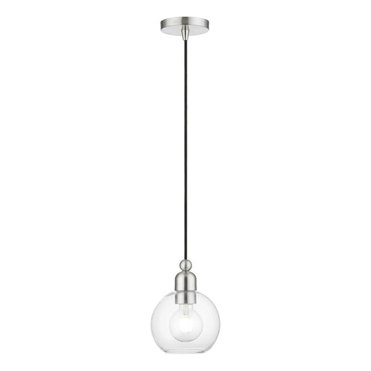 Livex Downtown 1 Light Sphere Mini Pendant, Brushed Nickel/Clear
