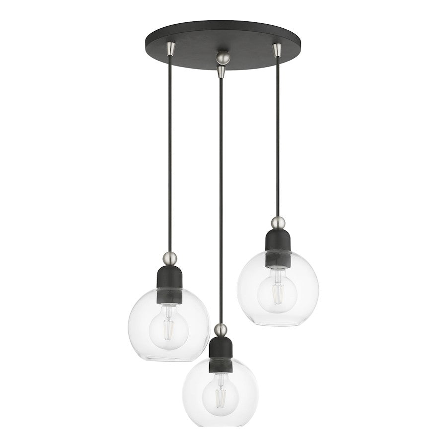 Livex Downtown 3 Light Sphere Multi Pendant, BK/Brushed NK