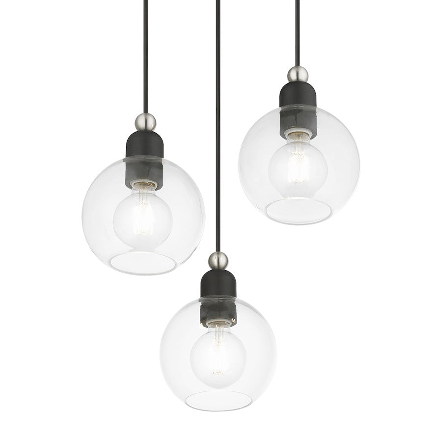 Livex Downtown 3 Light Sphere Multi Pendant, BK/Brushed NK