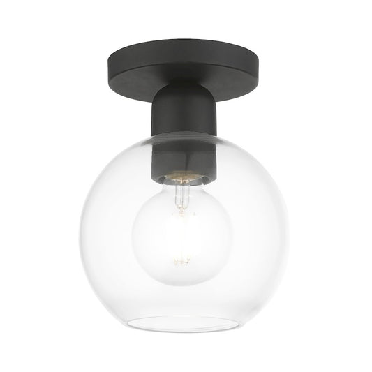 Livex Downtown 1 Light Sphere Semi-Flush, Black/Clear