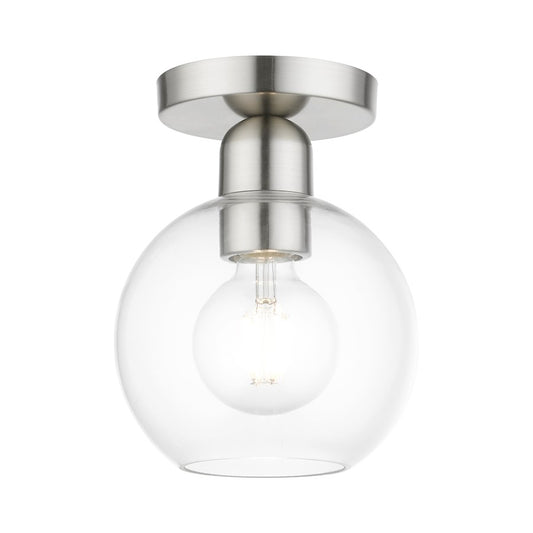 Livex Downtown 1 Light Sphere Semi-Flush, Brushed Nickel/Clear