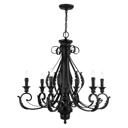 Livex Valencia 6 Light Large Chandelier, Shiny Black
