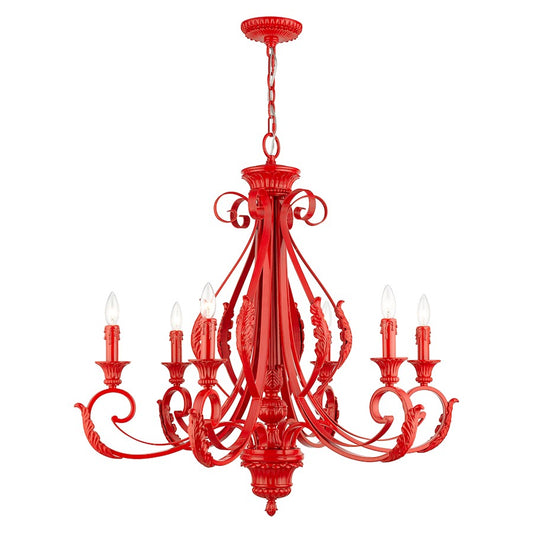 Livex Valencia 6 Light Large Chandelier, Shiny Red