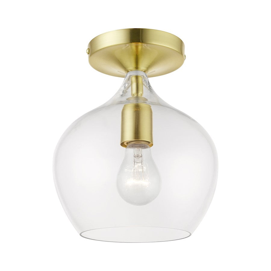 Livex Aldrich 1 Light Semi-Flush, Satin Brass/Brass/Clear