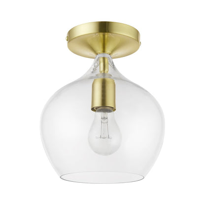 Livex Aldrich 1 Light Semi-Flush, Satin Brass/Brass/Clear