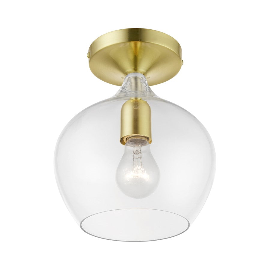 Livex Aldrich 1 Light Semi-Flush, Satin Brass/Brass/Clear