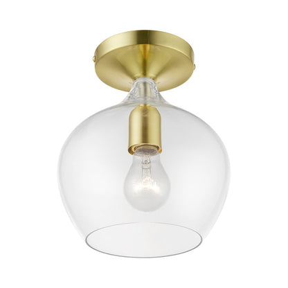 Livex Aldrich 1 Light Semi-Flush, Satin Brass/Brass/Clear