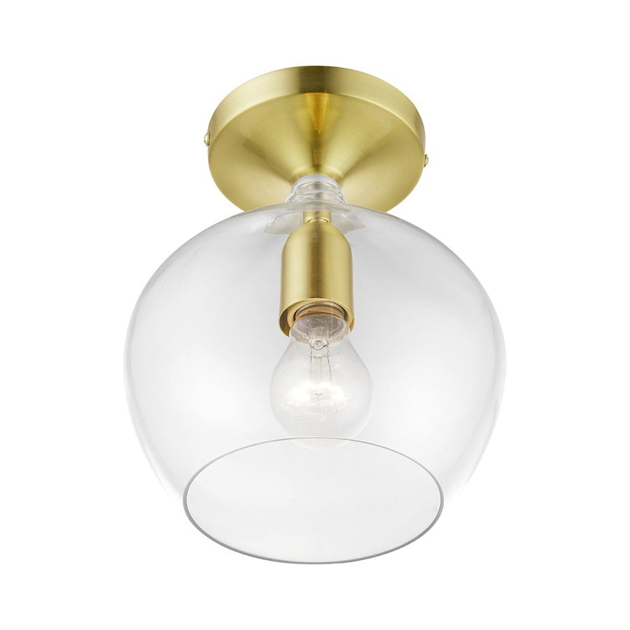 Livex Aldrich 1 Light Semi-Flush, Satin Brass/Brass/Clear