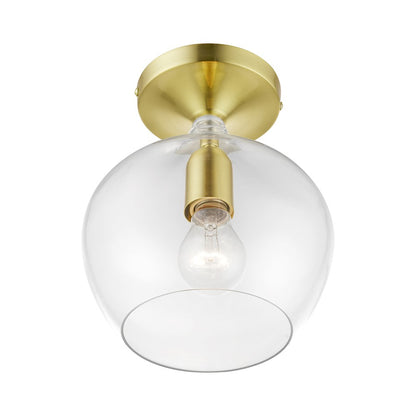 Livex Aldrich 1 Light Semi-Flush, Satin Brass/Brass/Clear