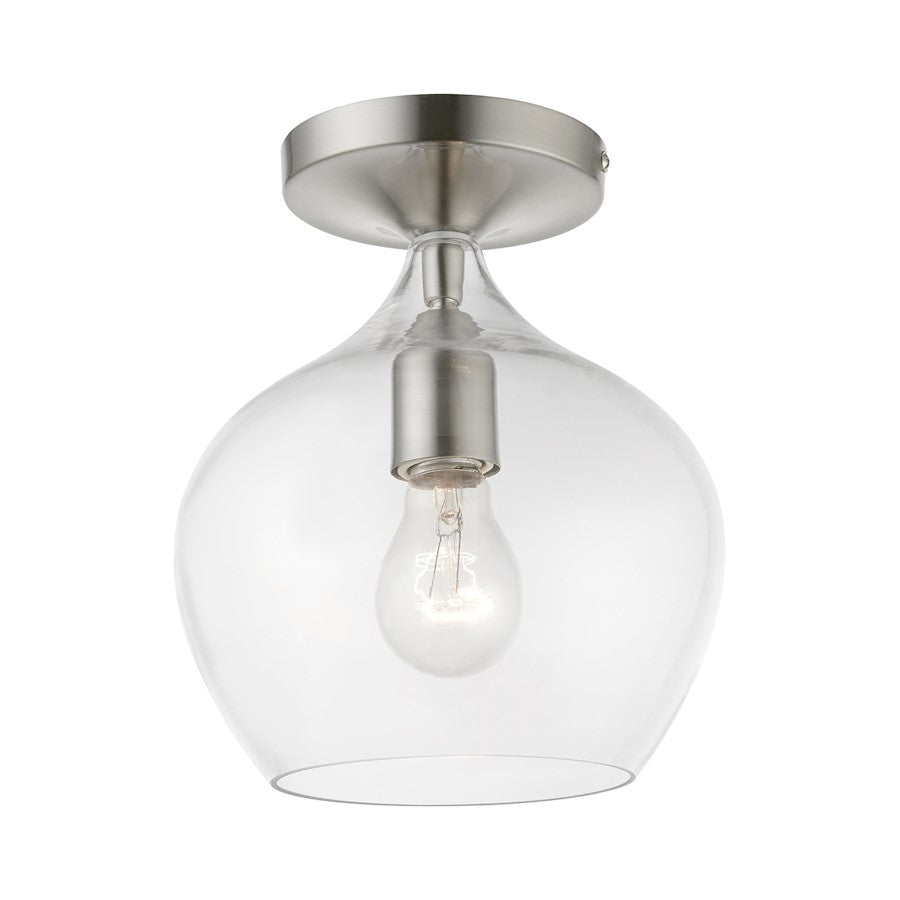 Livex Aldrich 1 Light Semi-Flush, Brushed Nickel/Clear