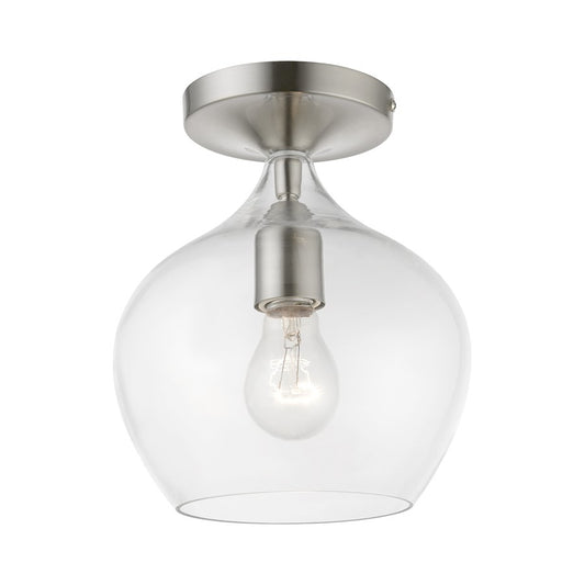 Livex Aldrich 1 Light Semi-Flush, Brushed Nickel/Clear