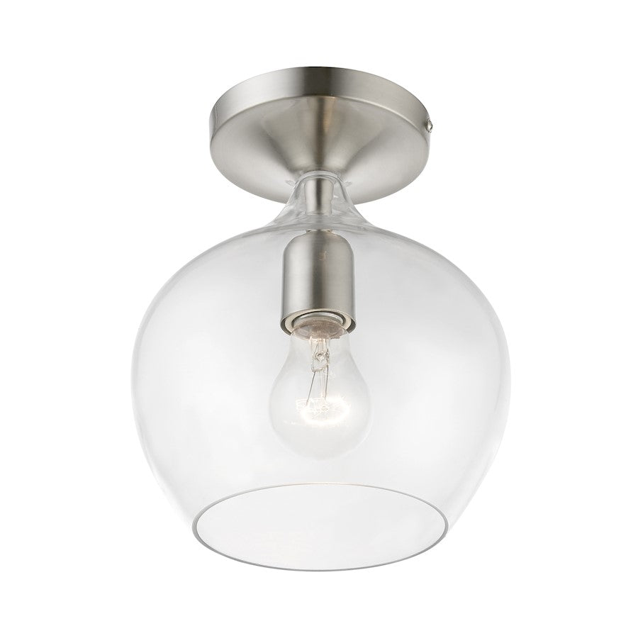 Livex Aldrich 1 Light Semi-Flush, Brushed Nickel/Clear