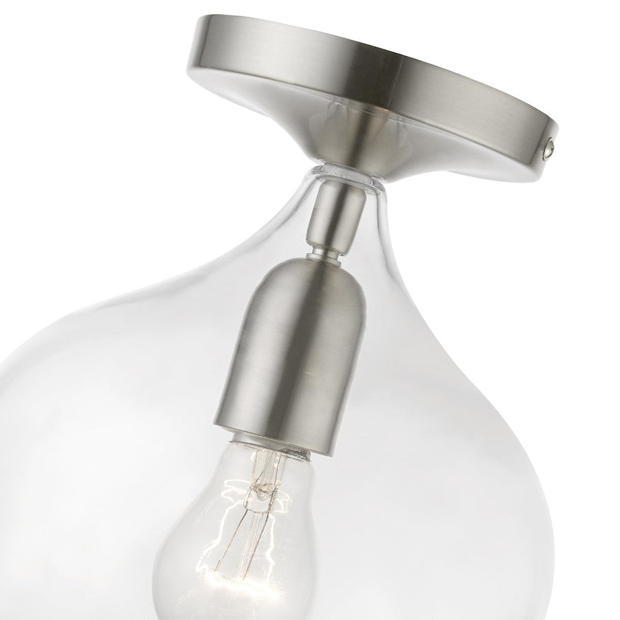 Livex Aldrich 1 Light Semi-Flush, Brushed Nickel/Clear