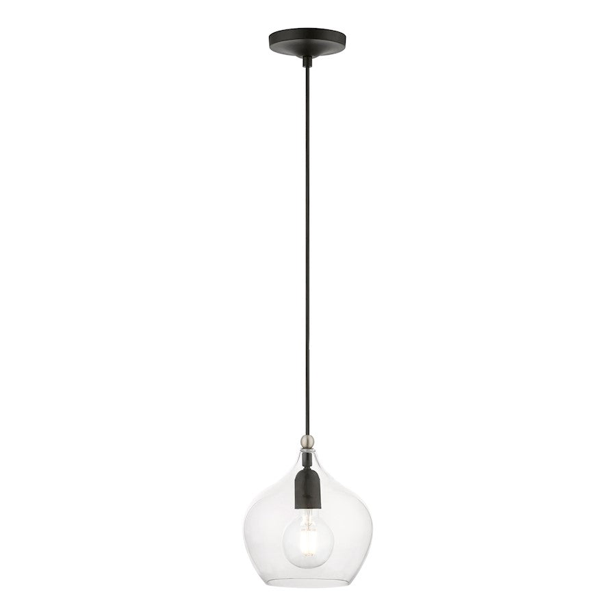 Livex Aldrich 1 Light 15" Pendant, Black/Brushed Nickel Accent/Clear