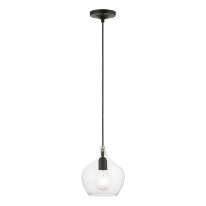 Livex Aldrich 1 Light 15" Pendant, Black/Brushed Nickel Accent/Clear