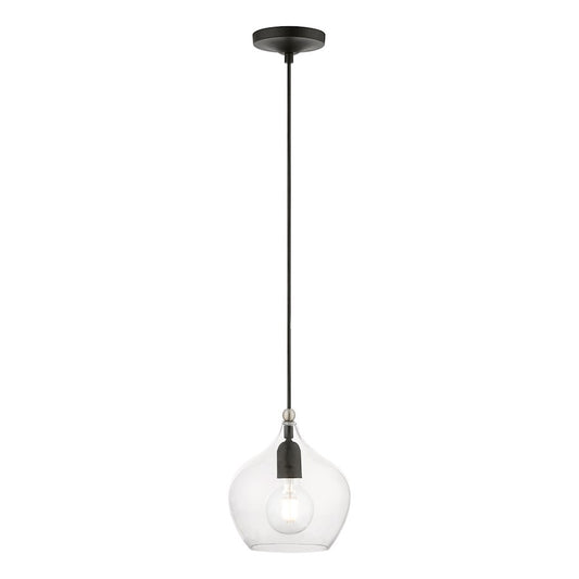 Livex Aldrich 1 Light 15" Pendant, Black/Brushed Nickel Accent/Clear