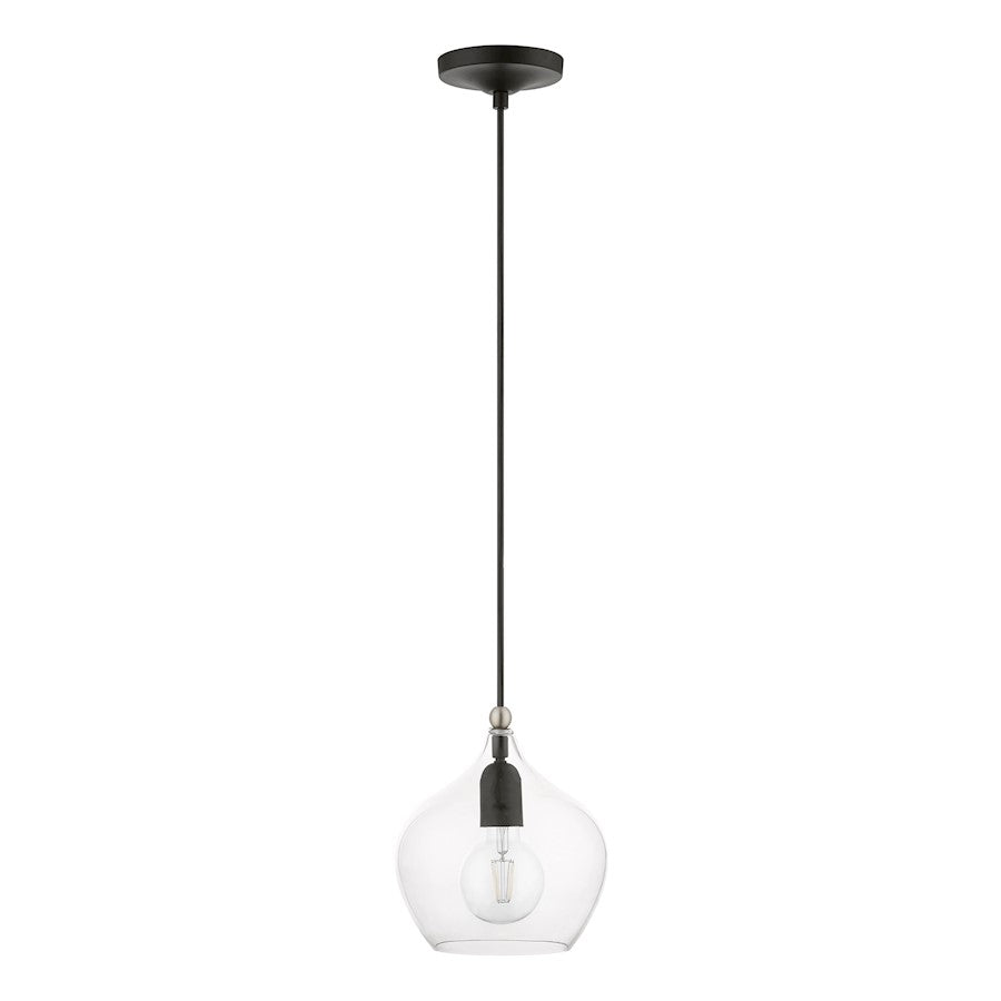 Livex Aldrich 1 Light 15" Pendant, Black/Brushed Nickel Accent/Clear