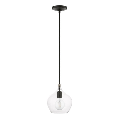 Livex Aldrich 1 Light 15" Pendant, Black/Brushed Nickel Accent/Clear