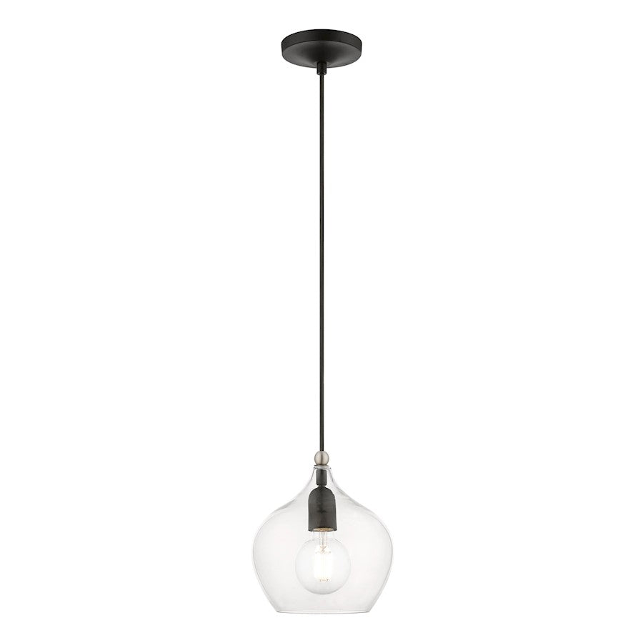 Livex Aldrich 1 Light 15" Pendant, Black/Brushed Nickel Accent/Clear