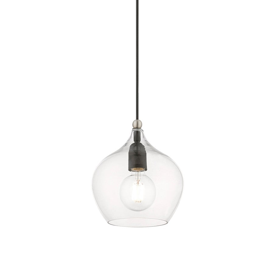 Livex Aldrich 1 Light 15" Pendant, Black/Brushed Nickel Accent/Clear