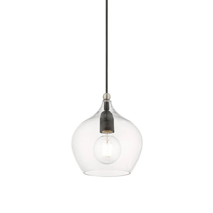Livex Aldrich 1 Light 15" Pendant, Black/Brushed Nickel Accent/Clear