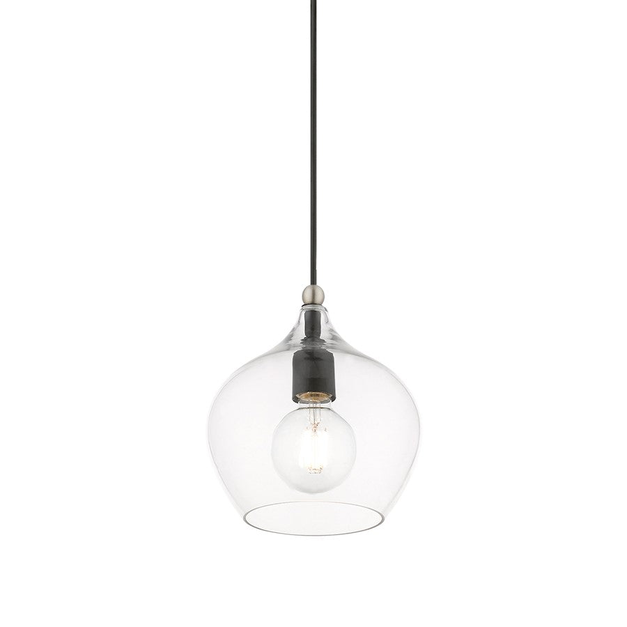 Livex Aldrich 1 Light 15" Pendant, Black/Brushed Nickel Accent/Clear
