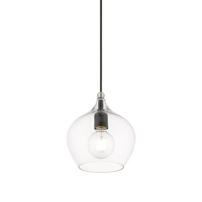 Livex Aldrich 1 Light 15" Pendant, Black/Brushed Nickel Accent/Clear