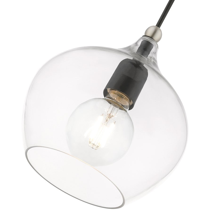 Livex Aldrich 1 Light 15" Pendant, Black/Brushed Nickel Accent/Clear
