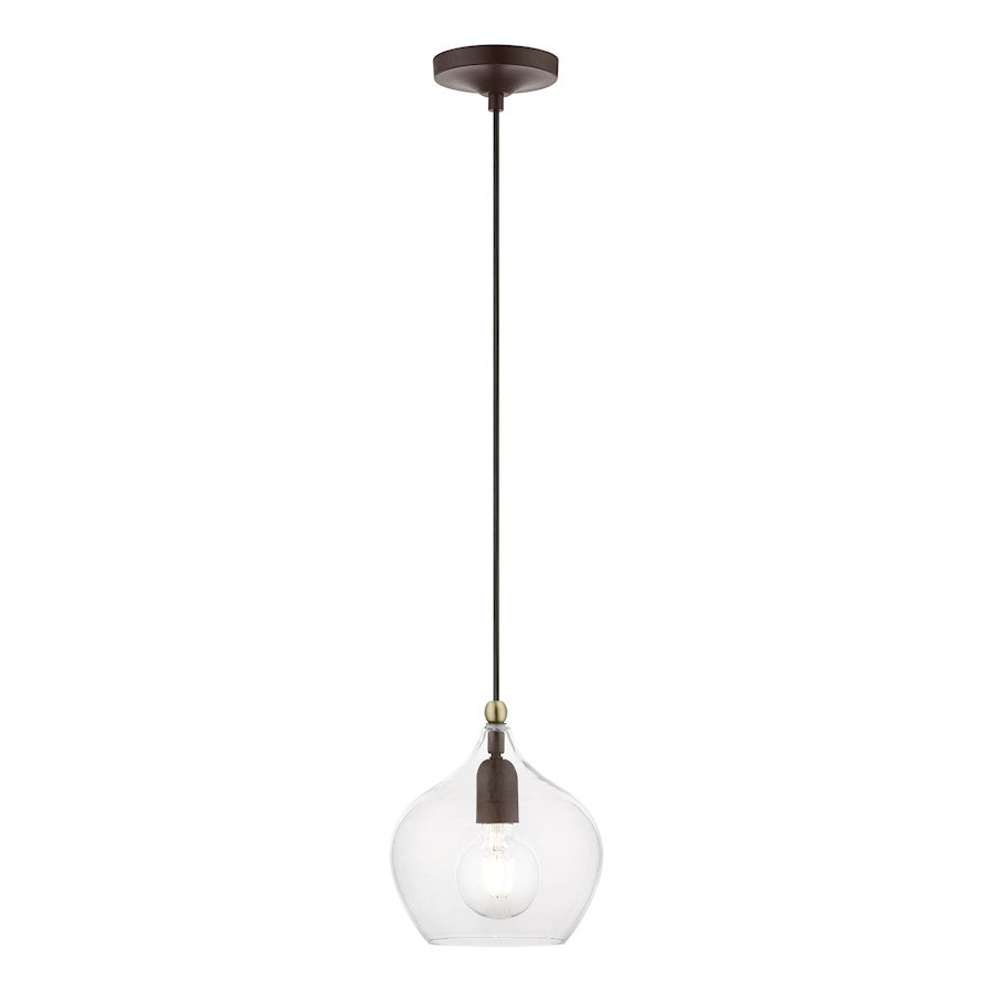 Livex Aldrich 1 Light 15" Pendant, Bronze/Antique Brass Accent/Clear