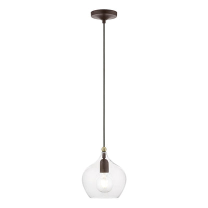 Livex Aldrich 1 Light 15" Pendant, Bronze/Antique Brass Accent/Clear