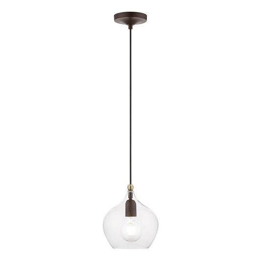 Livex Aldrich 1 Light 15" Pendant, Bronze/Antique Brass Accent/Clear
