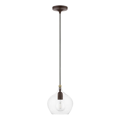 Livex Aldrich 1 Light 15" Pendant, Bronze/Antique Brass Accent/Clear