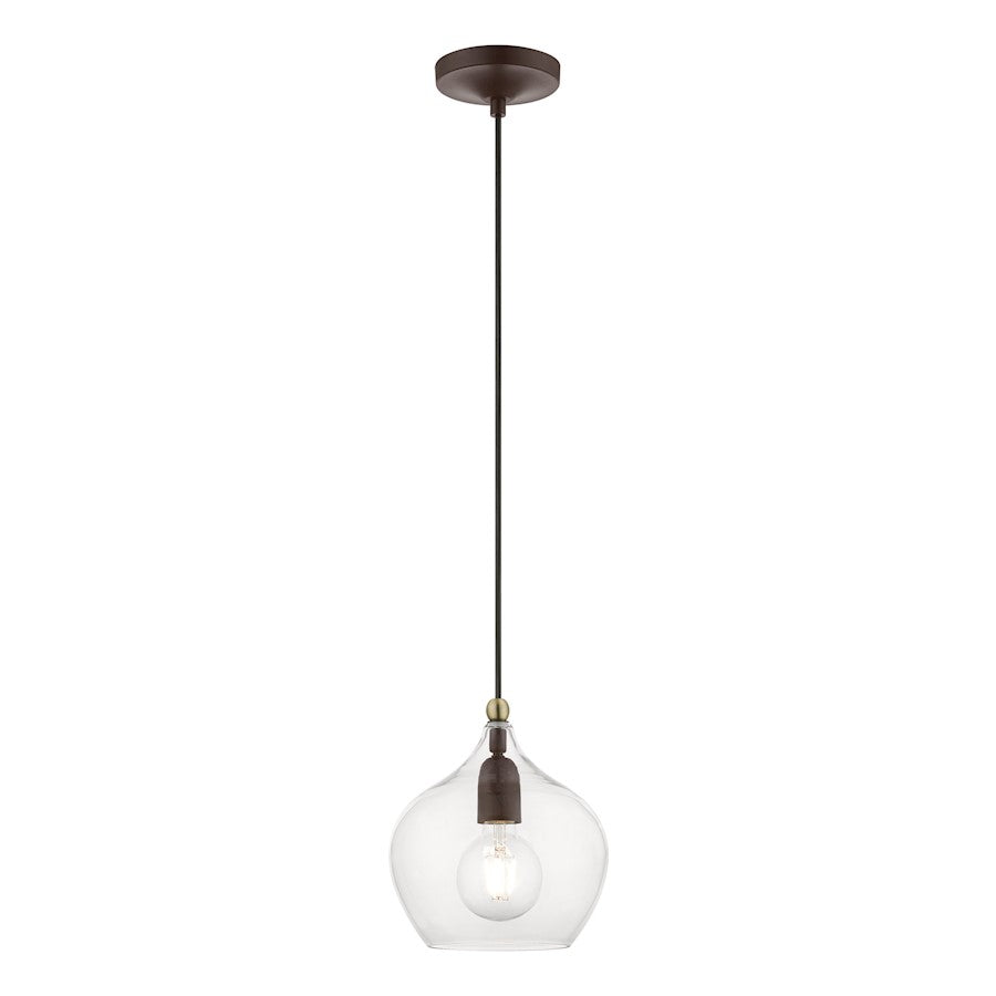 Livex Aldrich 1 Light 15" Pendant, Bronze/Antique Brass Accent/Clear