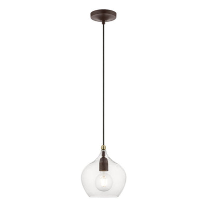 Livex Aldrich 1 Light 15" Pendant, Bronze/Antique Brass Accent/Clear