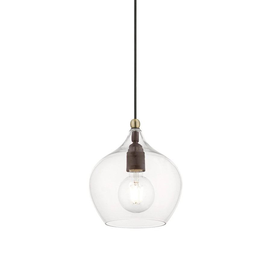 Livex Aldrich 1 Light 15" Pendant, Bronze/Antique Brass Accent/Clear