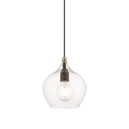 Livex Aldrich 1 Light 15" Pendant, Bronze/Antique Brass Accent/Clear