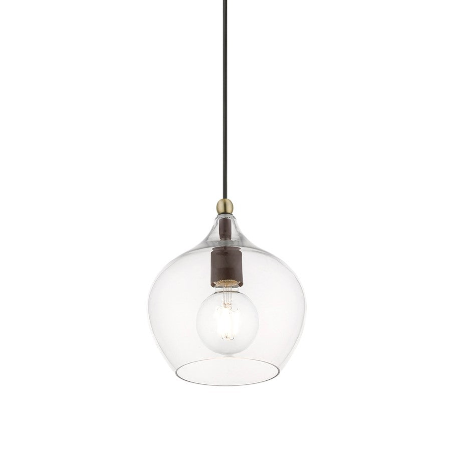 Livex Aldrich 1 Light 15" Pendant, Bronze/Antique Brass Accent/Clear